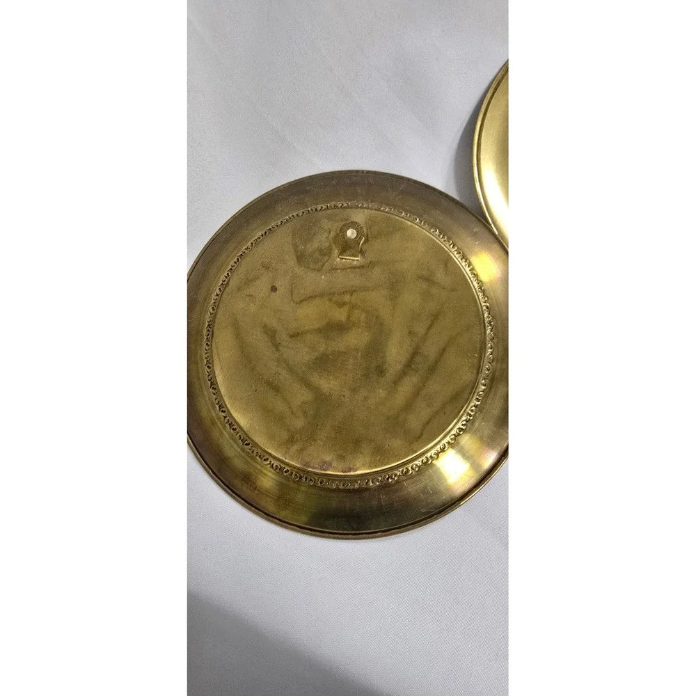 2 Vtg foil art brass wall plates England cottagecore countryside old world